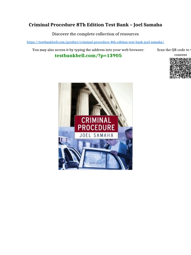 Criminal Procedure 8Th Edition Test Bank - Joel Samaha: Discover The ...