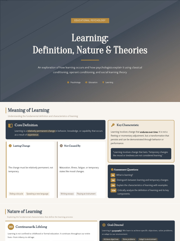 Learning - Definition, Nature & Theories | PDF | Classical Conditioning ...