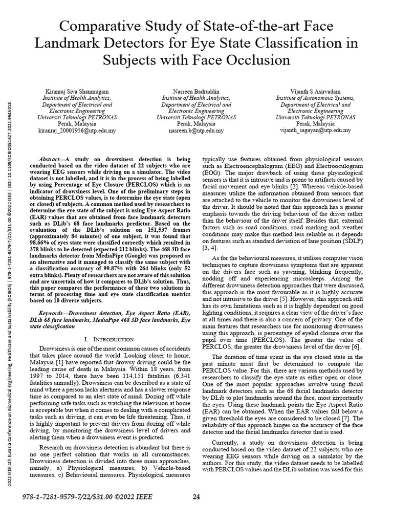 Comparative Study of State-Of-The-Art Face Landmark Detectors For Eye ...