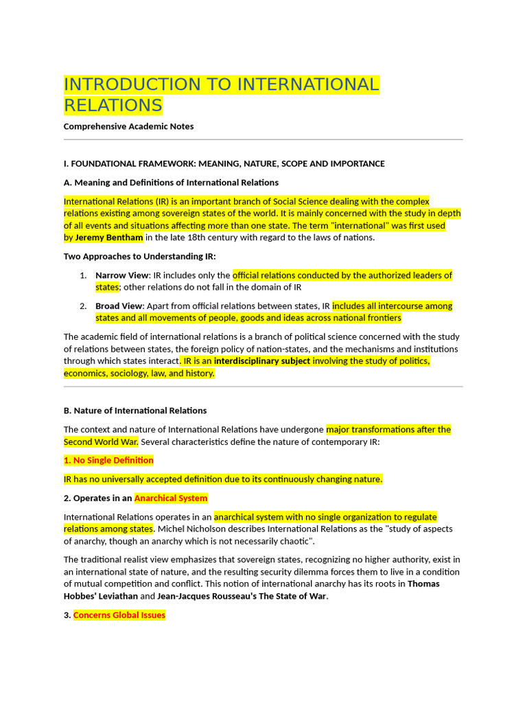Module 1 Notes | PDF | International Relations | State (Polity)