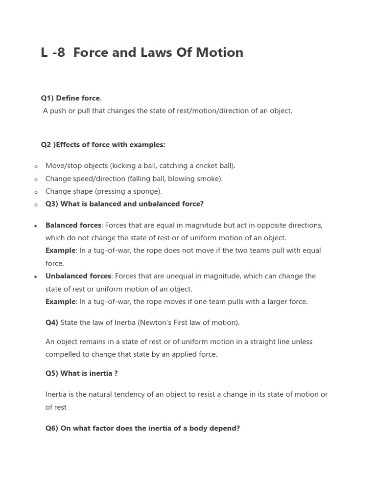 L-8 Force & Laws of Motion | PDF | Force | Momentum
