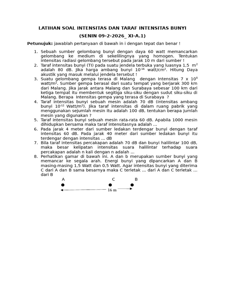 Latihan Soal Intensitas Dan Taraf Intensitas Bunyi | PDF