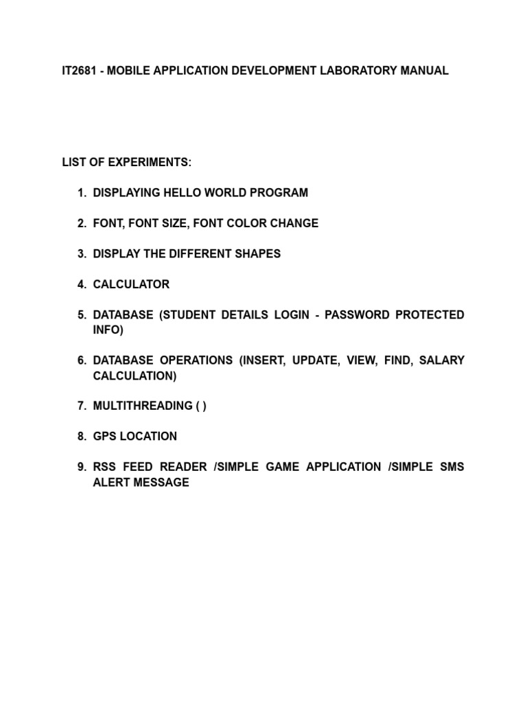 It2681 - Mobile Application Development Laboratory Manual | PDF ...