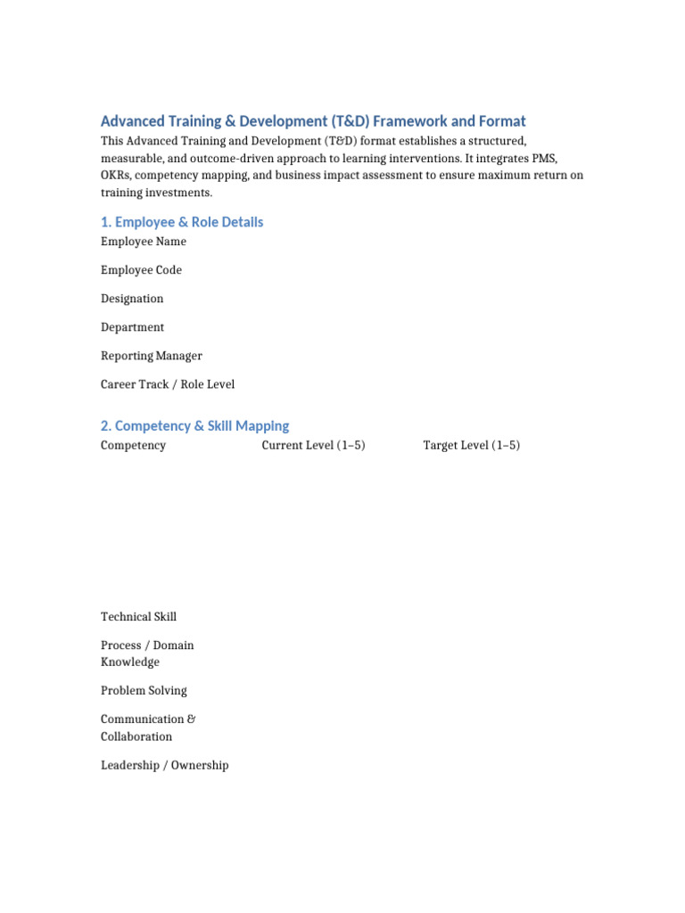 Advanced Training and Development Format | PDF | Audit | Leadership
