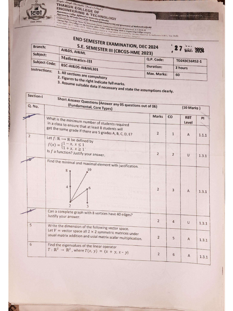 ESE Pyq 2024 Math 3 | PDF