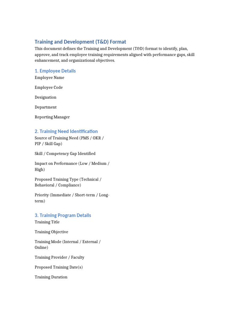 Training and Development Format | PDF