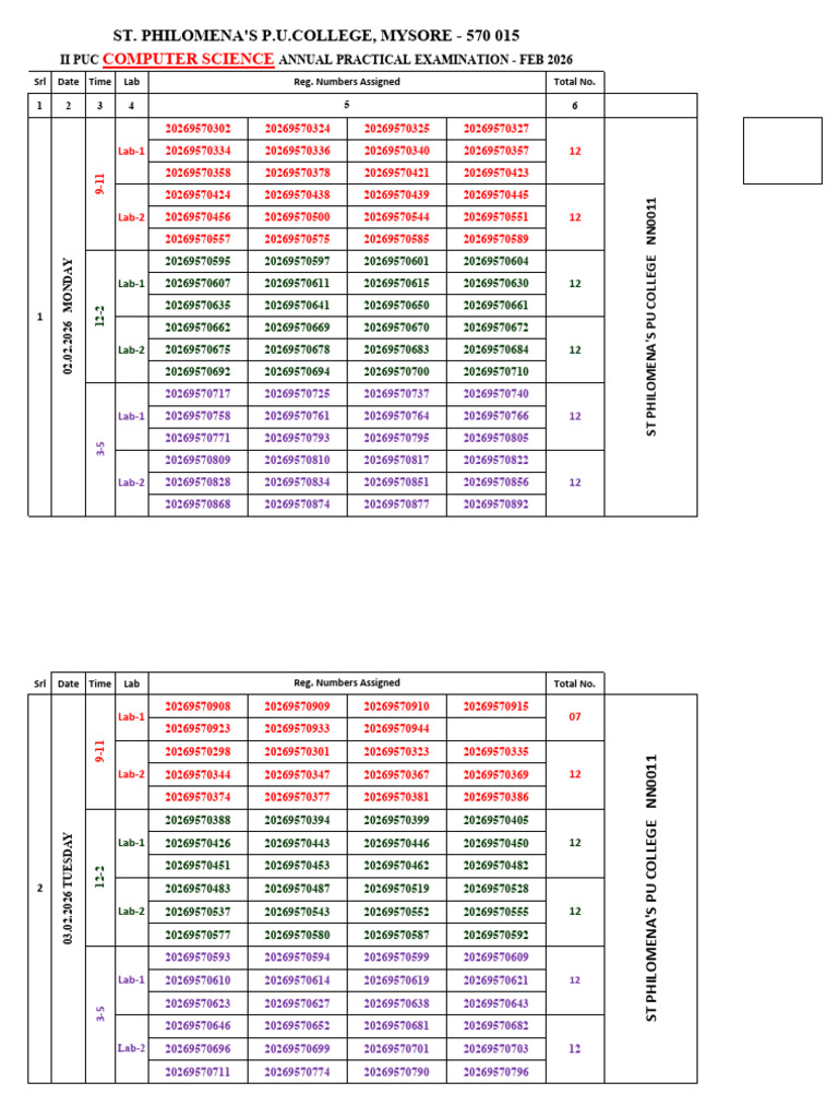 Practical Time Table Approval | PDF