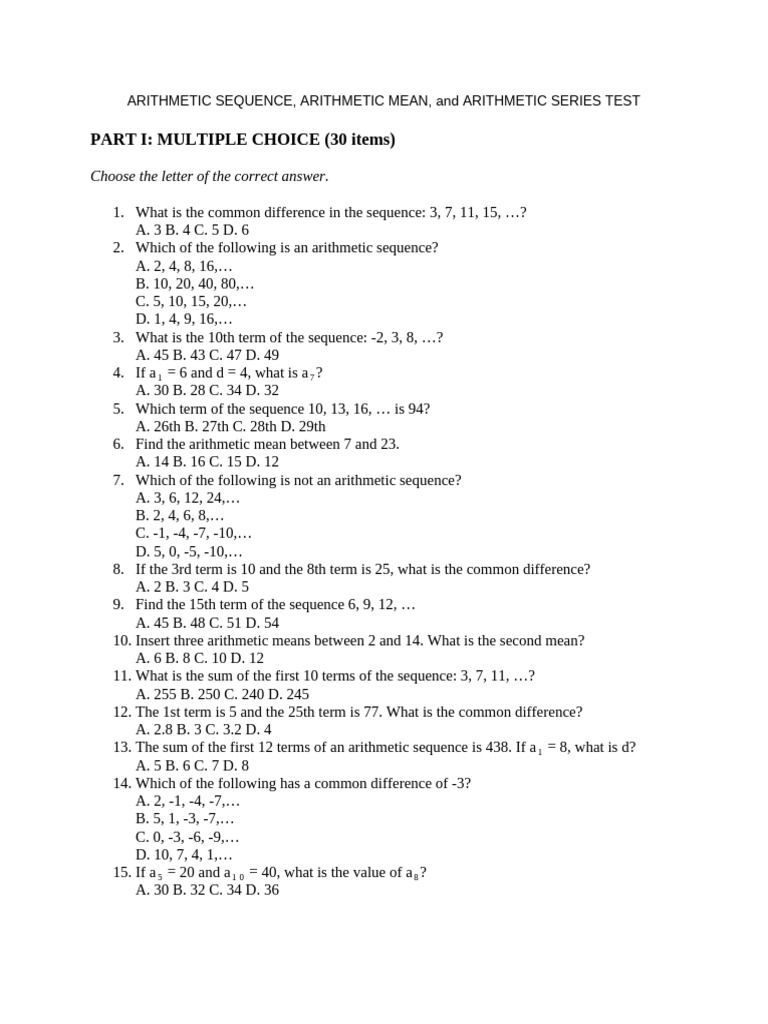 Arithmetic Sequence Summative Test | PDF | Discrete Mathematics ...