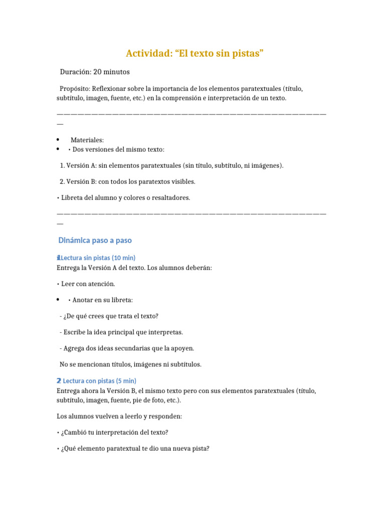 Actividad El Texto Sin Pistas | PDF