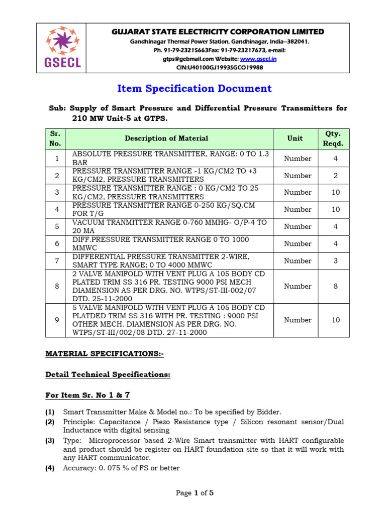 Item - Specification - Document - 2026 01 03 15 41 55 | PDF | Pressure ...