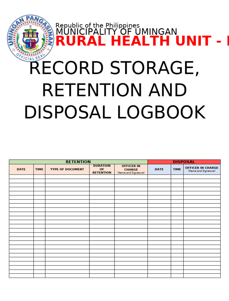 Record Storage, Retention and Disposal Logbook | PDF