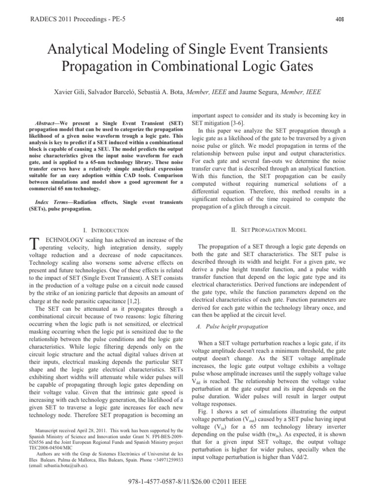 Analytical Modeling of Single Event Transients Propagation in ...