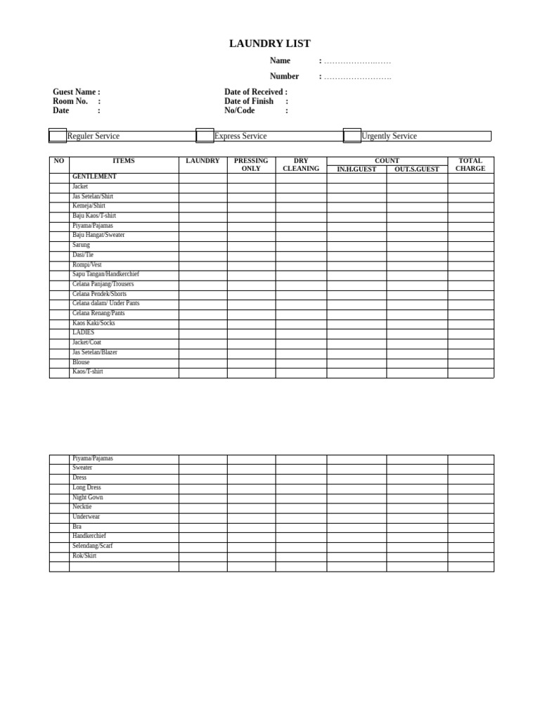 Laundry List | PDF