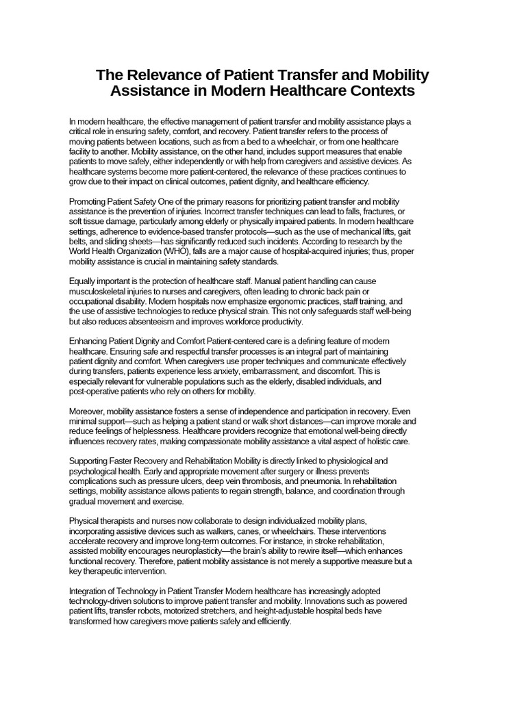 Relevance of Patient Transfer and Mobility Assistance | PDF | Health ...
