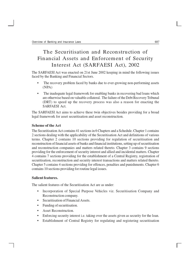 Sarfaesi Act PDF Securitization Security Interest
