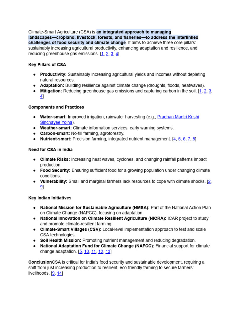Climate Smart Agriculture Upsc | PDF | Agriculture | Climate Resilience