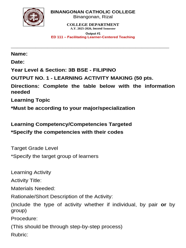 Ed 111 FLCT Output 1 | PDF
