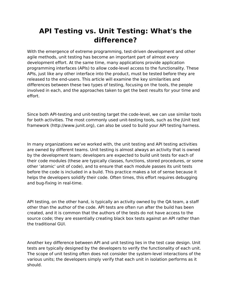 API Testing Vs Unit Testing | PDF | Unit Testing | Application ...