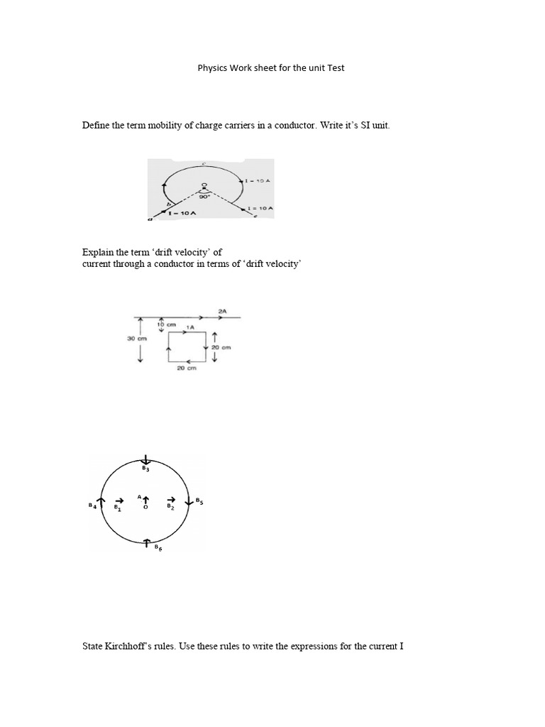 Physics Work Sheet For The Unit Test | PDF | Magnetism | Magnetic Field