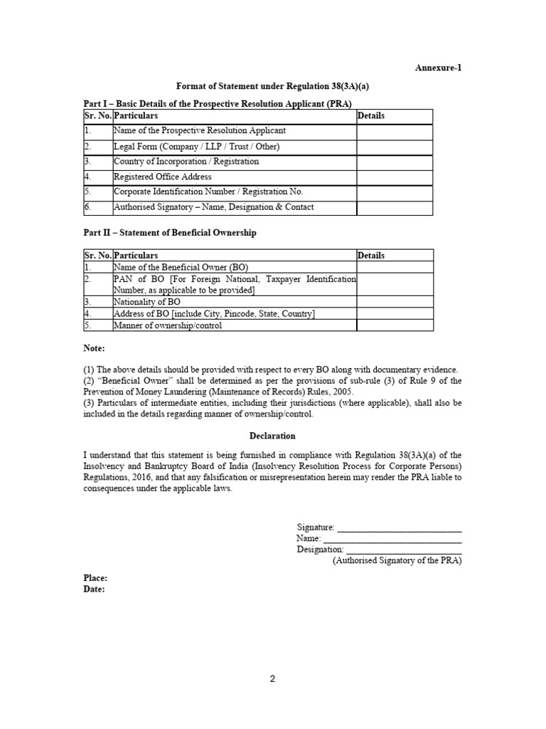 Format For New Inclusions Under CIRP Regulation 38 (3A) | PDF ...
