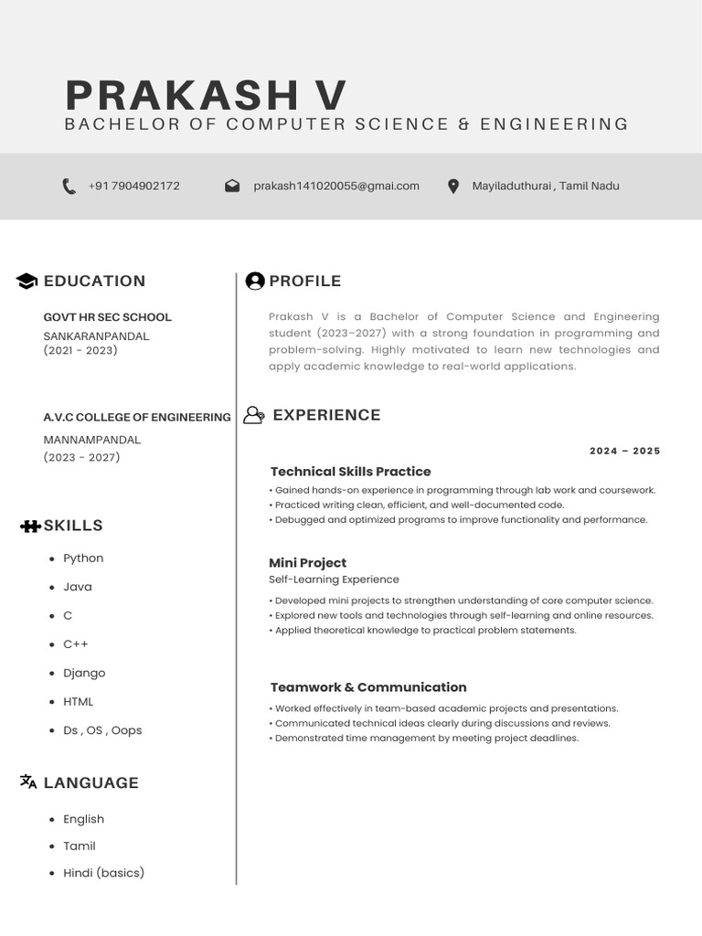 Minimalist Modern Professional CV Resume | PDF