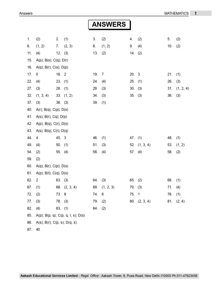 Book Crunch-1 Key (Maths) | PDF