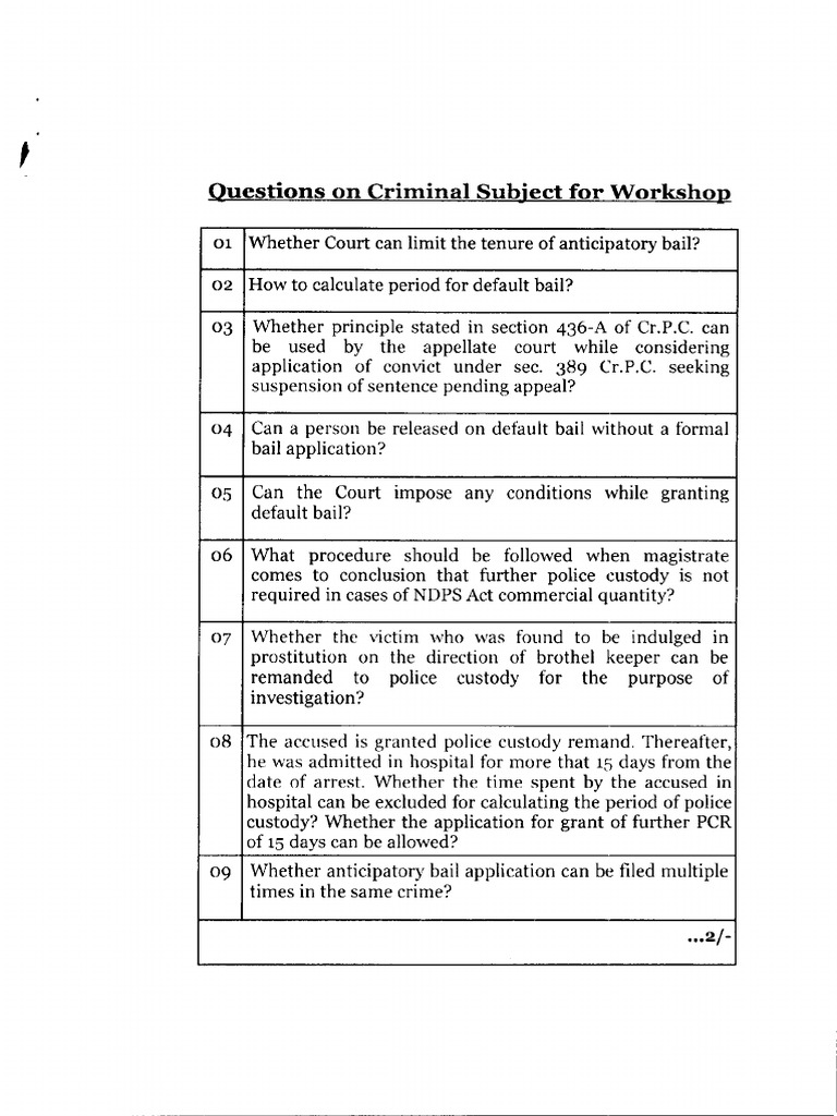 Questions On Criminal Subject For Workshop | PDF