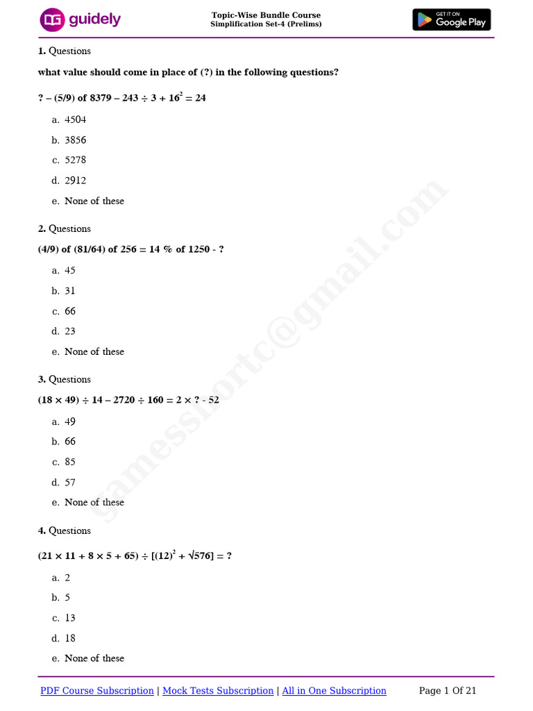 Simplification Set - 4 (Prelims) - 1749232225442 | PDF | Chess