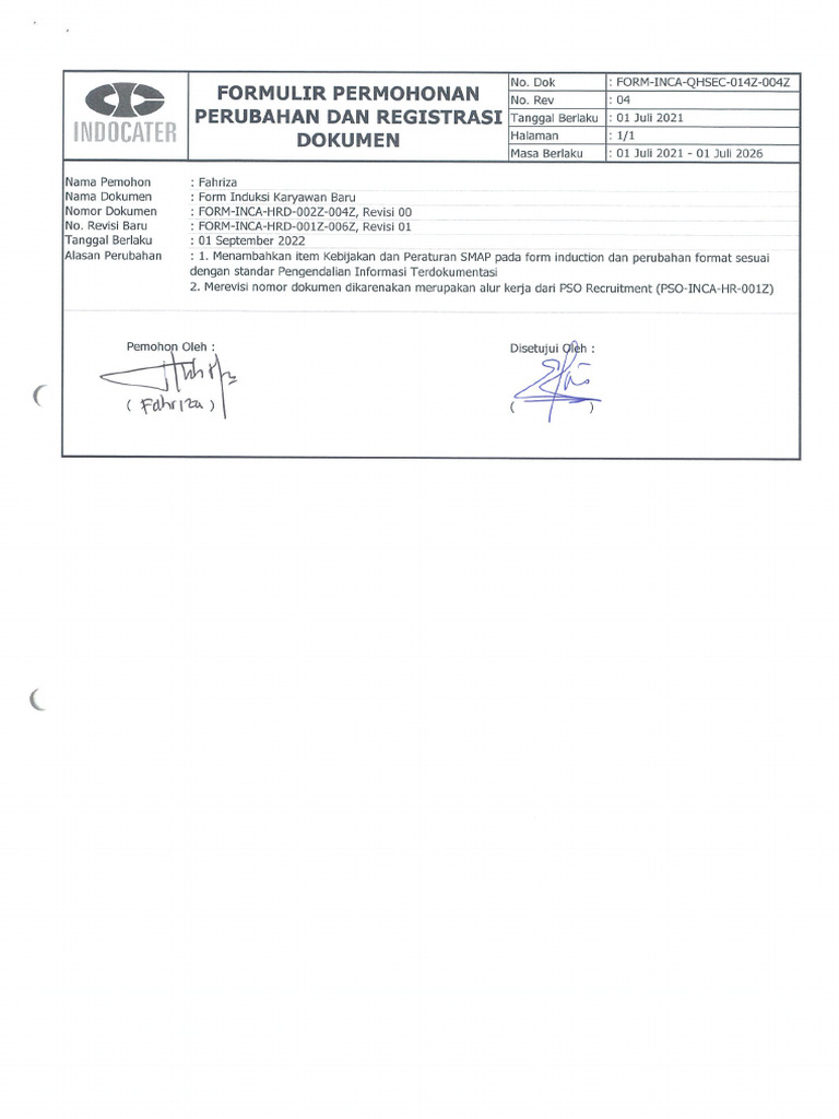 Form Induction Qhsec | PDF