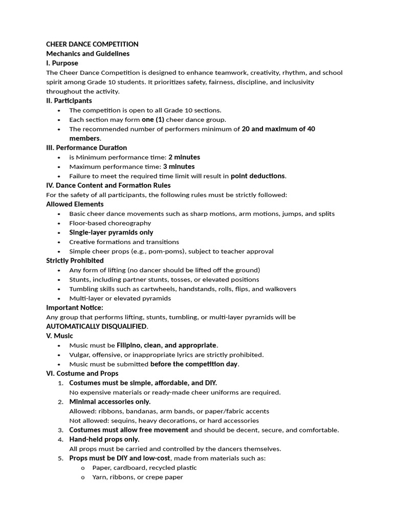 Cheer Dance Competition Mechanics and Guidelines | PDF | Cheerleading ...