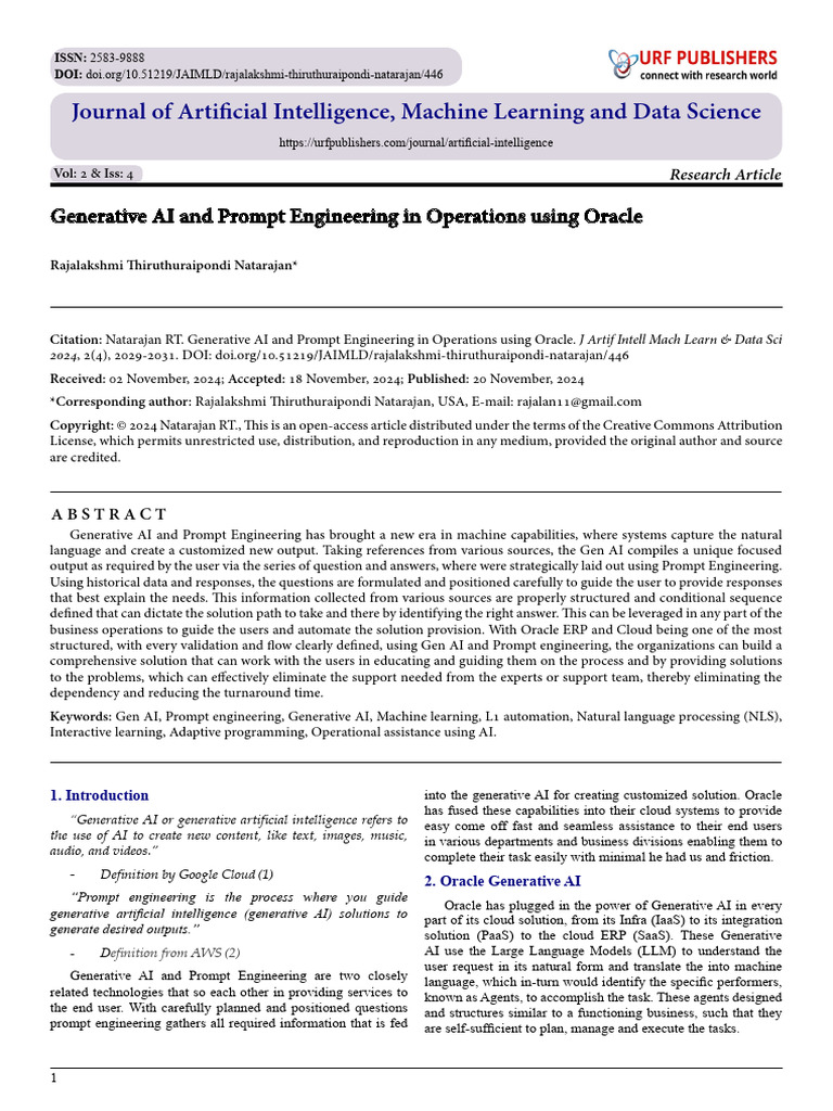 Generative AI and Prompt Engineering in Operations Using Oracle | PDF ...