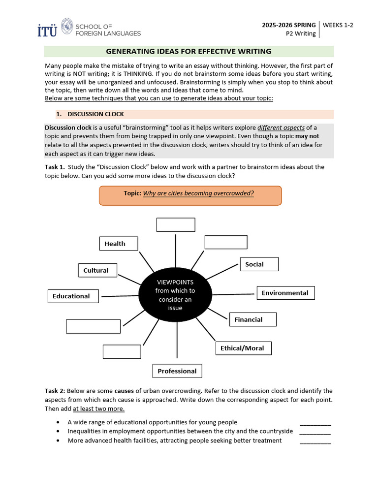 p2-s 2025-2026 Generating Ideas For Effective Writing | PDF ...