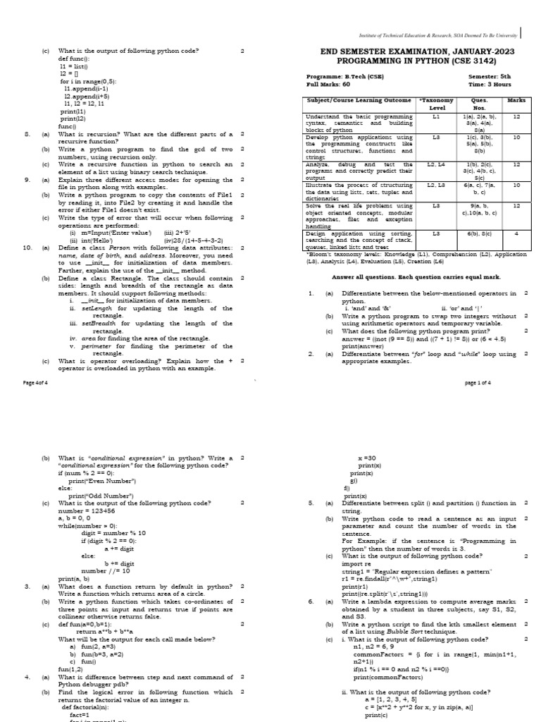 PIP End Sem Question-2023 | PDF | Python (Programming Language ...