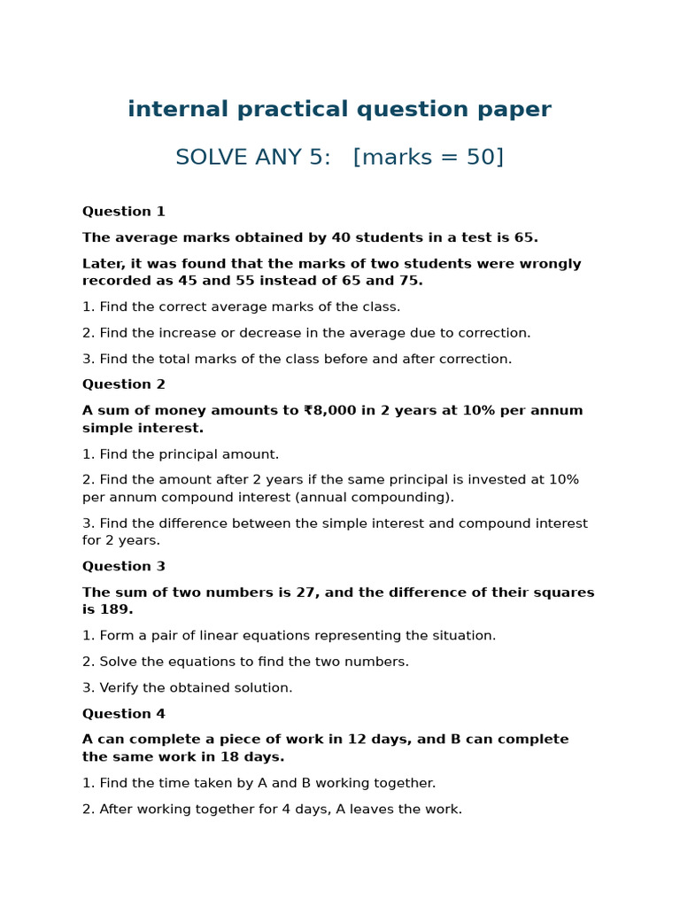 External Practical Question Paper | PDF