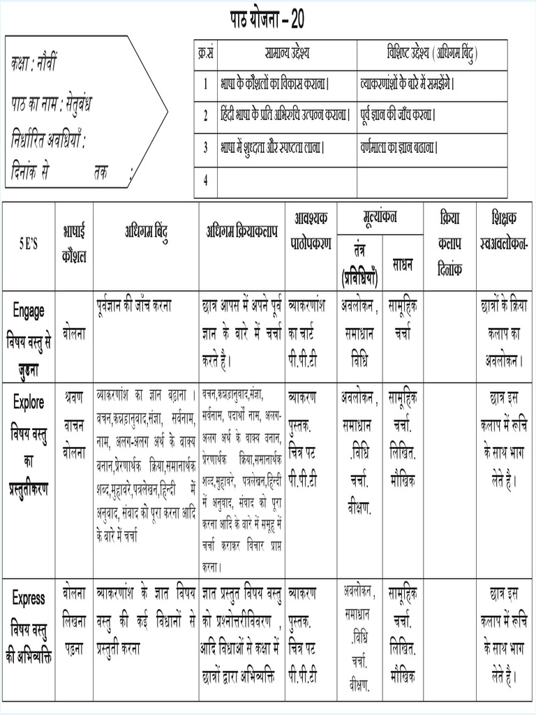 9th STD TL Hindi 5es Lesson Plan 2021-22 Cropped | PDF