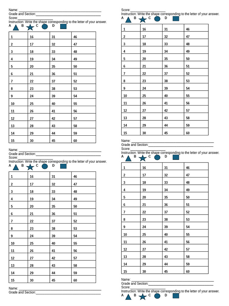 Answer Sheet A4 | PDF