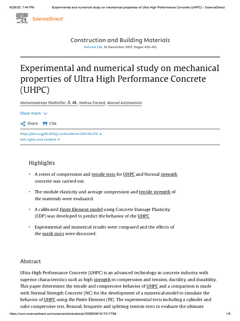 Experimental and Numerical Study On Mechanical Properties of Ultra High ...