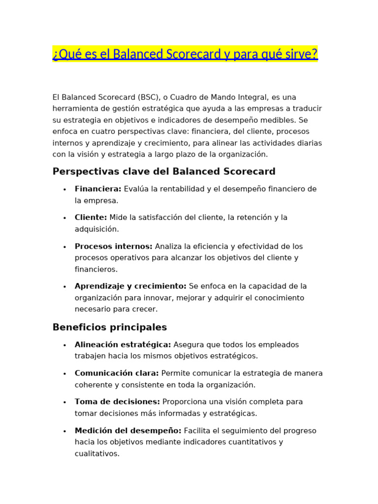 Qué Es El Balanced Scorecard y para Qué Sirve | PDF