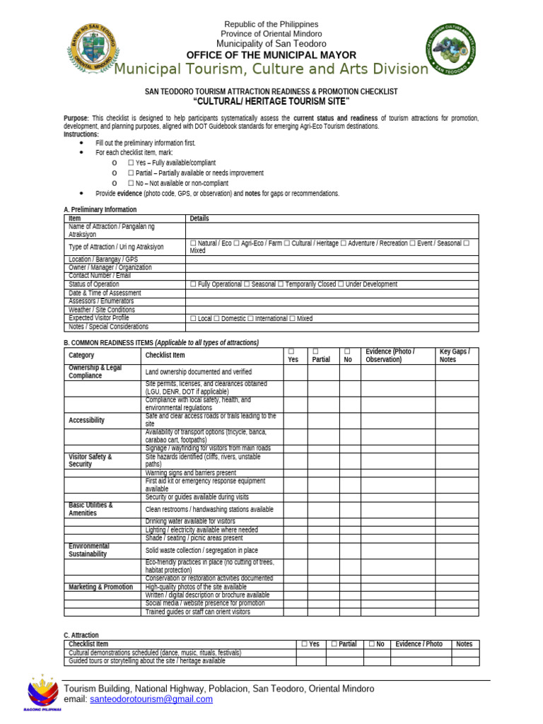 LTDP Data Gathering - Checklist (Cultural Heritage Tourism Site) | PDF ...