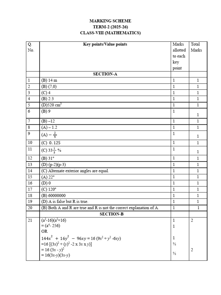 Marking-1 Scheme Maths Cl-8 Term-2 2025-26 | PDF | Rectangle ...