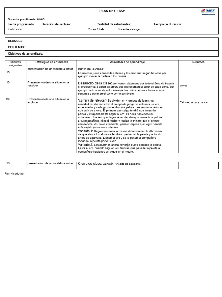Plan de Clase 04 - 09 | PDF | Modificación de comportamiento | Aprendizaje