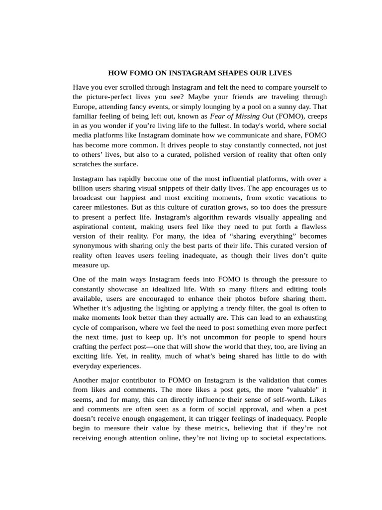 How FOMO On Instagram Shapes Our Lives | PDF | Behavioural Sciences ...