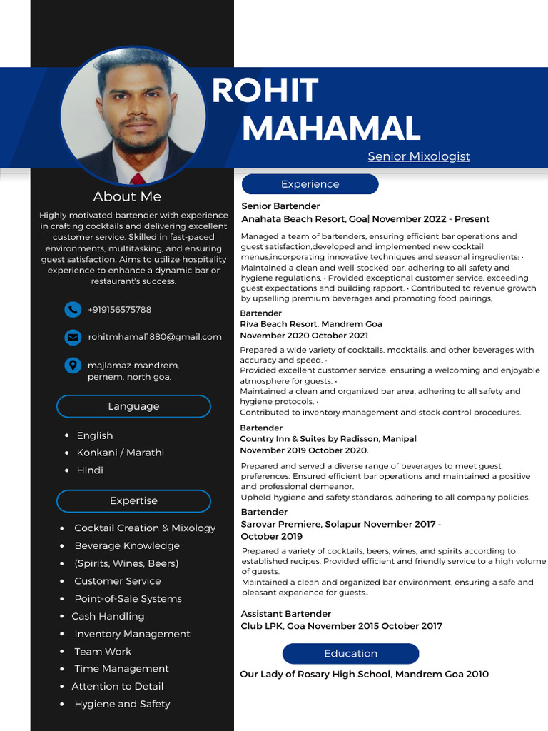 Rohit Mahamal Resume - 20241122 - 170926 - 0000-1 | PDF | Bartender
