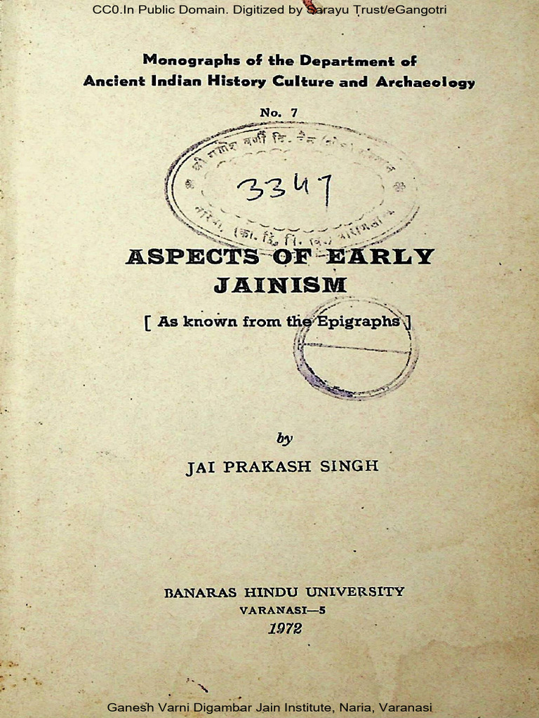 Aspects of Early Jainism by Jai Prakash Singh 1972 Varanasi - Banaras ...
