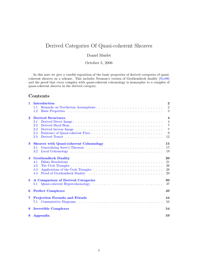 Derived Categories of Quasi Coherent Sheaves | PDF | Mathematics | Geometry
