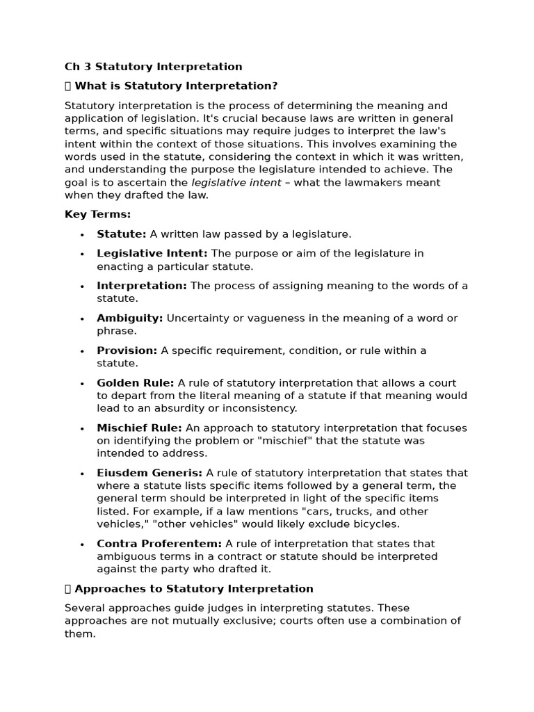 CH 3 Statutory Interpretation | PDF | Statutory Interpretation | Legal ...