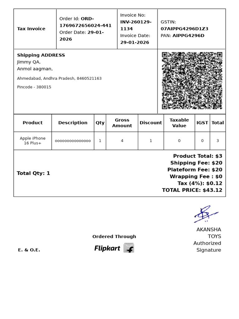 Invoice Receipt ORD 1769672656024 441 | PDF