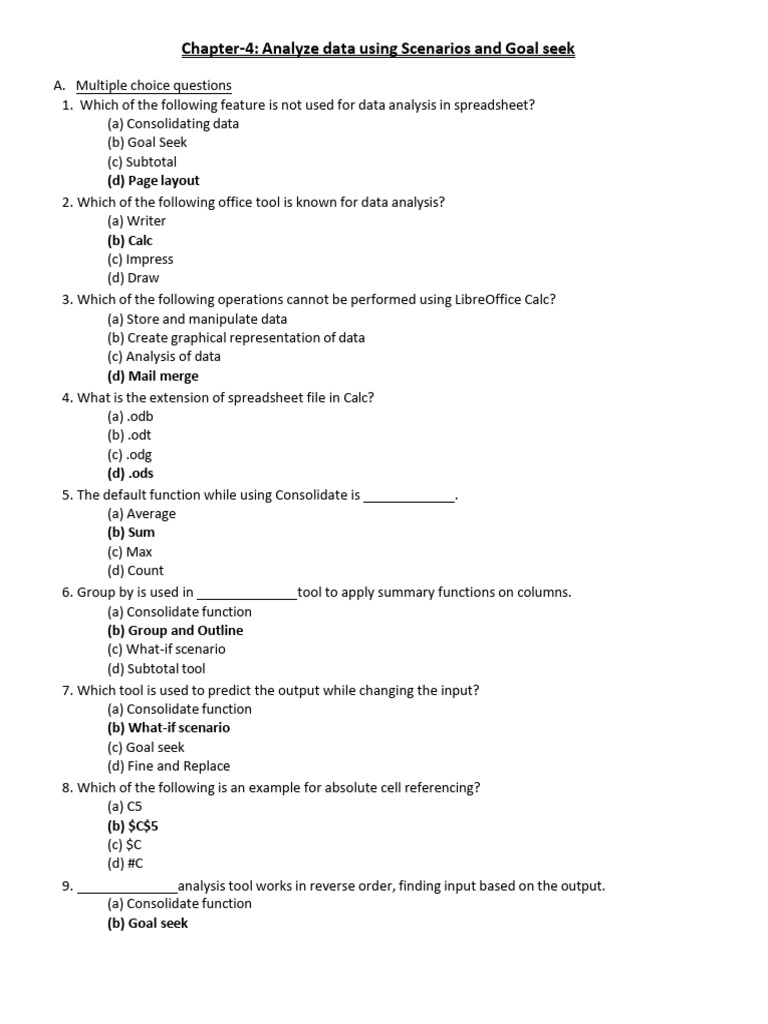 Electronic Spreadsheet Ch1 Ch2 Ch3 & Ch4 Q&A | PDF | Spreadsheet ...