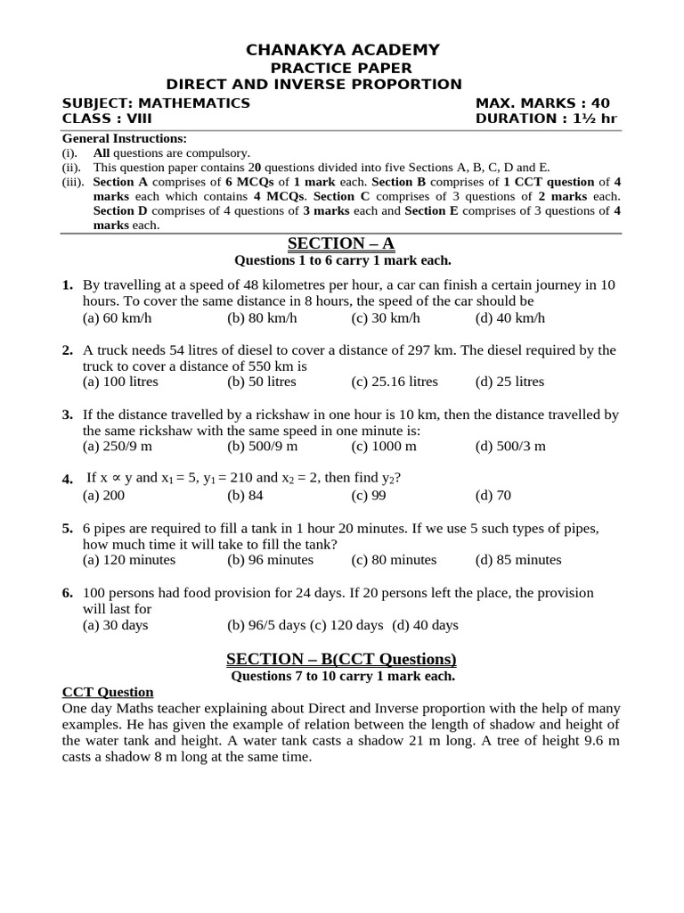 Direct and Inverse Proportion | PDF | Speed