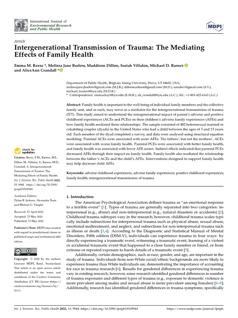 Intergeneration Transmission Reese | PDF | Psychological Trauma ...